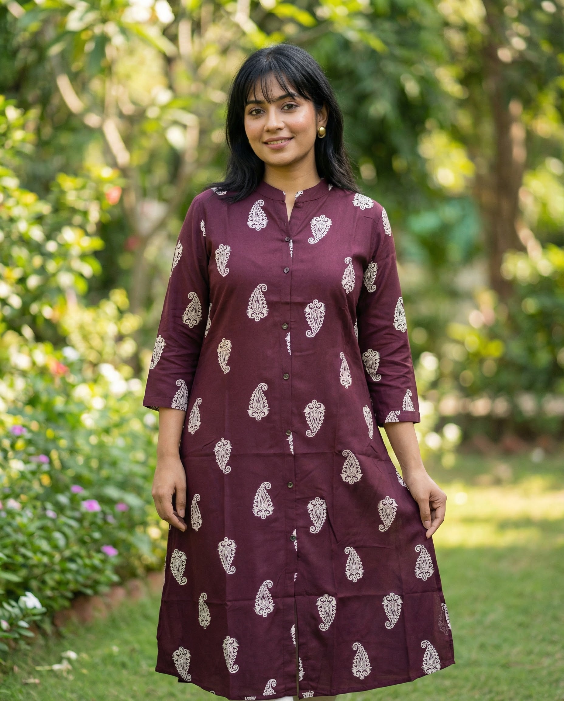 Wine Colour Cotton Single Pocket Kurti
