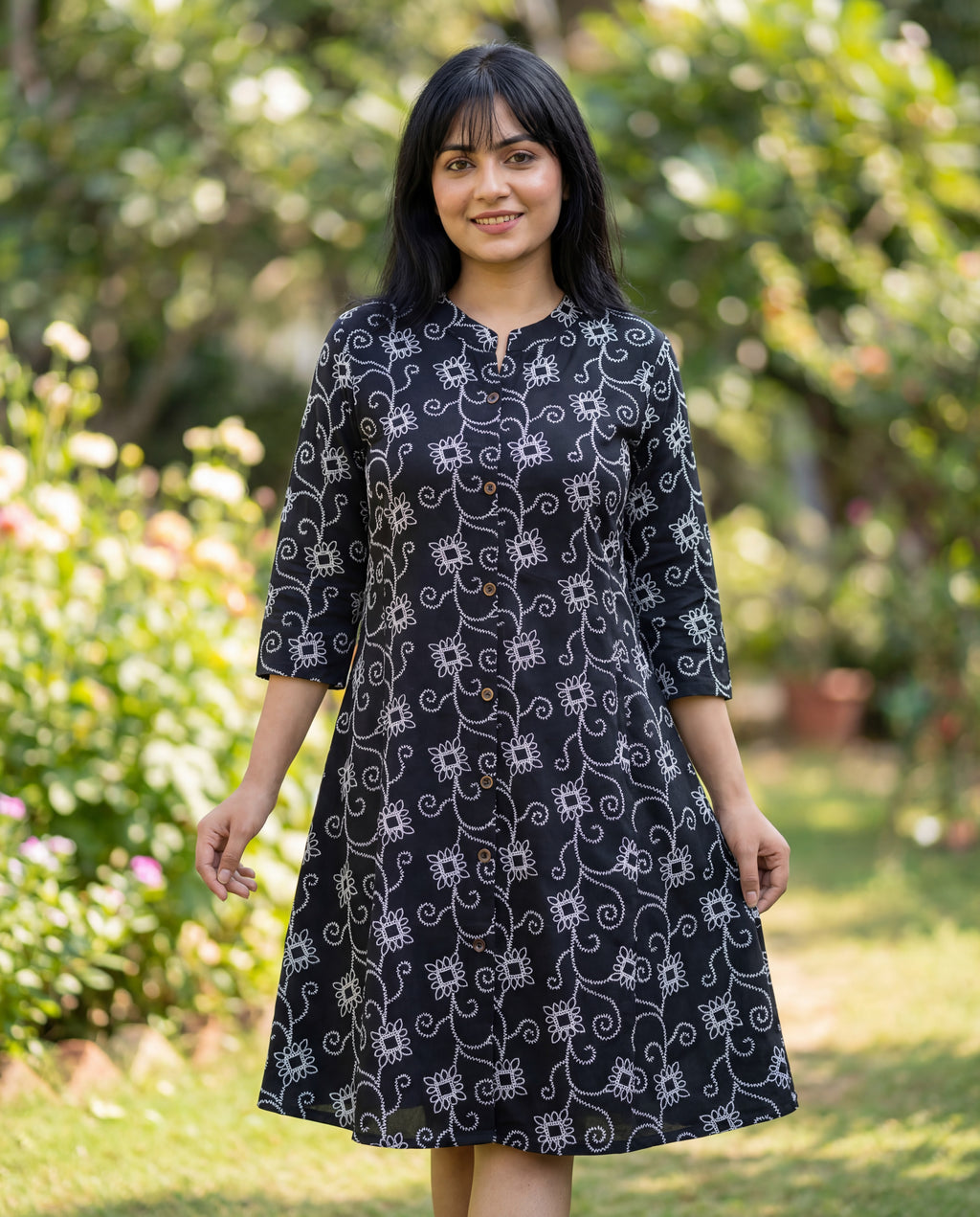 Black Cotton Single Pocket Kurti.