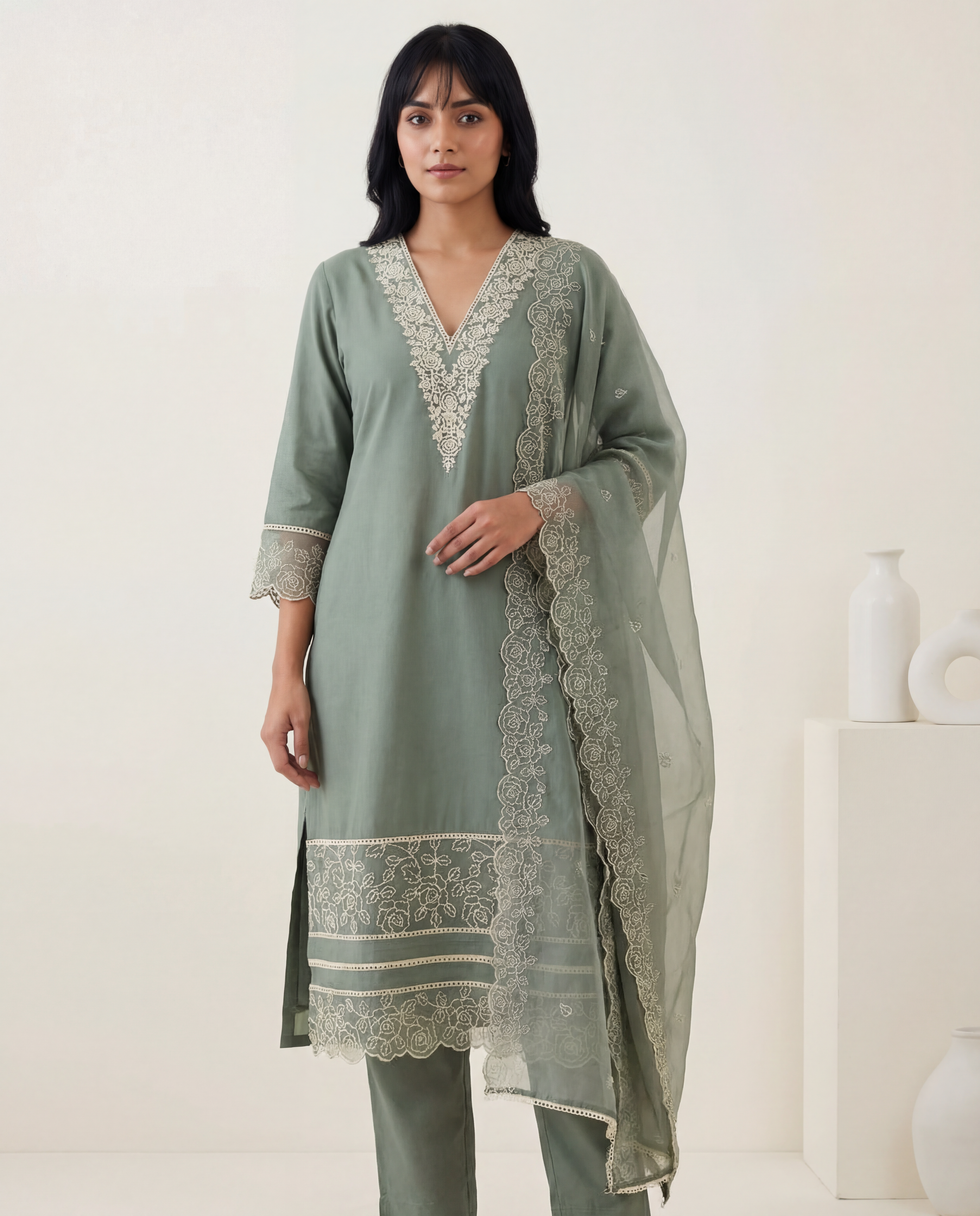 Rama Colour Silk Blend Straight Kurta With Dupatta