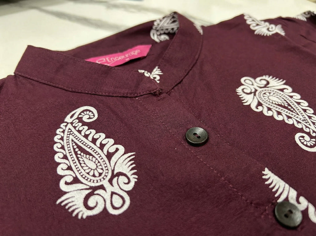Wine Colour Cotton Single Pocket Kurti